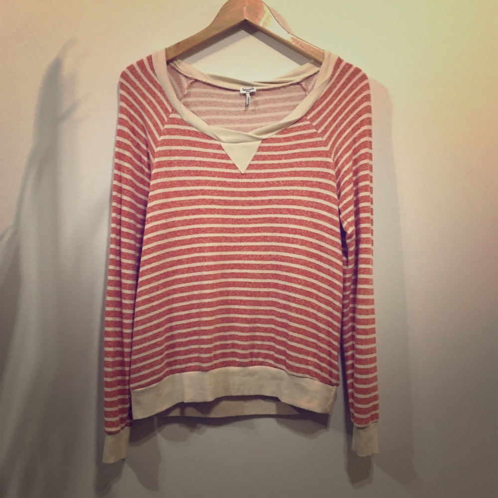 Splendid cream red stripe terry sweat